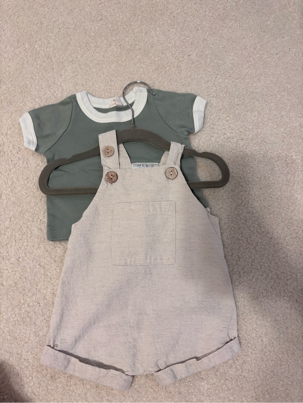 Mebie Beige Linen-Blend Romper with Quincy Mae Sage Green Tee